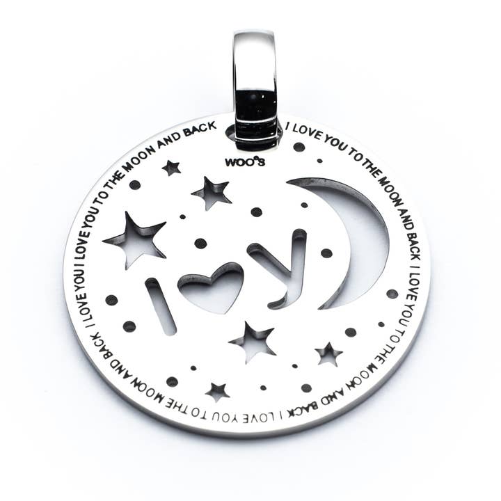 Ciondolo I Love You 2 The Moon And Back 3,5 cm per la vendita all'ingrosso da parte di Woo's pure feelings