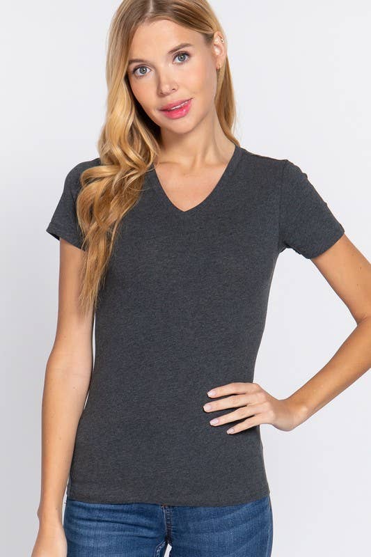 Active Basic | Active USA - Wholesale T-Shirt - Women's - Short Sleeve Cotton Jersey V-neck Top 8