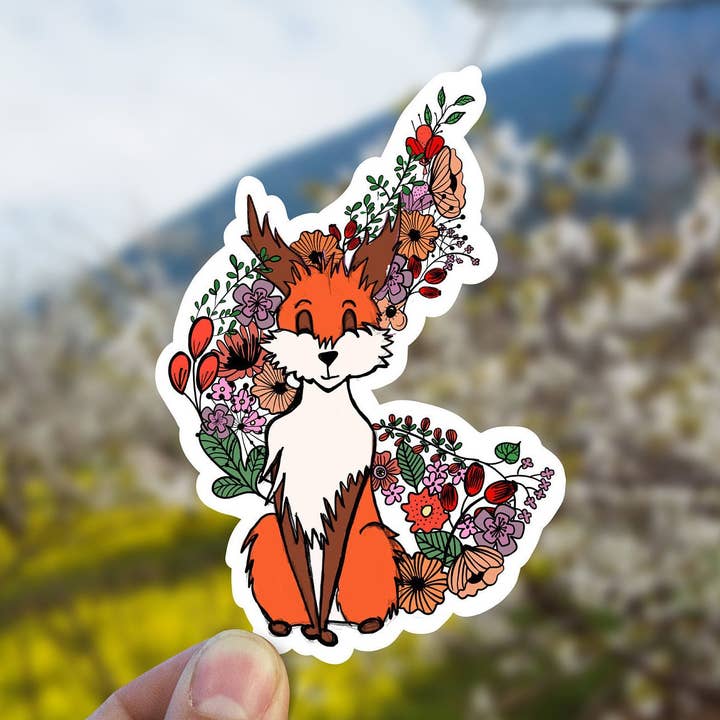 Flower Tail Fox Vinyl Sticker for wholesale by Sweet Humors