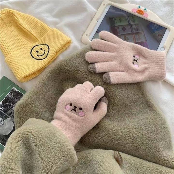 Fleece Touchscreen Embroidered Knit Gloves for wholesale by Ekartini