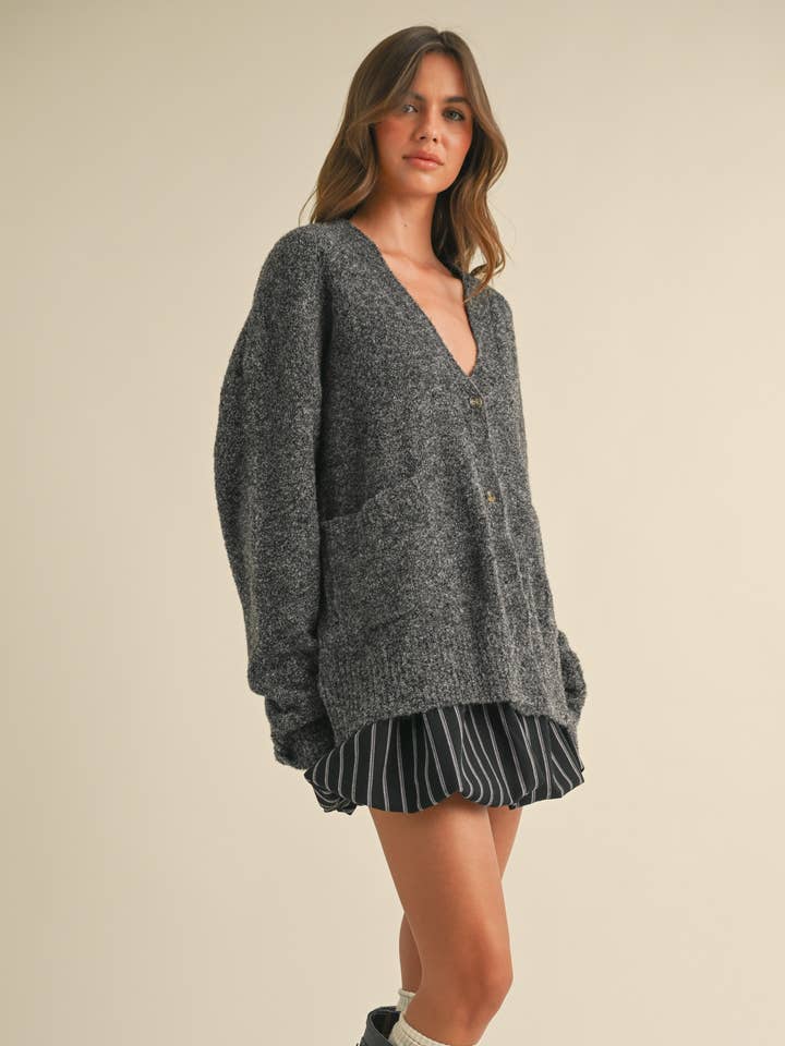 IJ1517-A FRONT POCKETED OVERSIZED BUTTON CARDIGAN for wholesale by Klesis