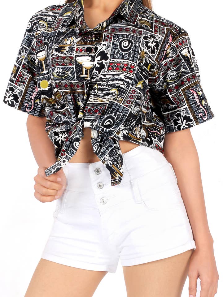 LA LEELA Women's Beach Blouse Tops Hawaiian Shirts L 150078 for wholesale by La Leela LLC