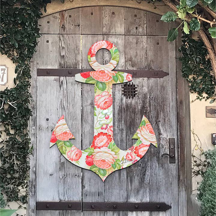 Designocracy - Venta al por mayor Colgador de puerta - Colgador de puerta con corona de ancla floral vintage DeBrekht Coastal