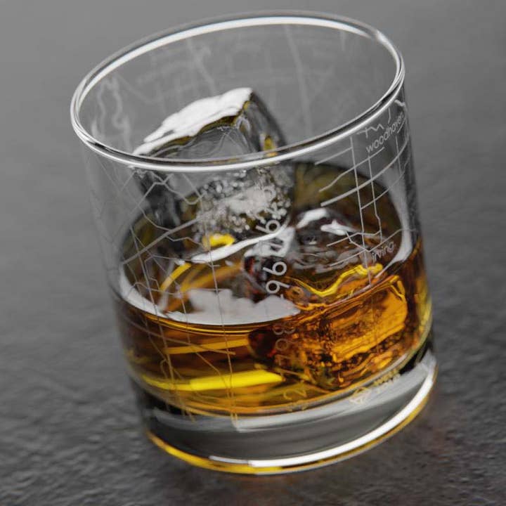 Well Told - Wholesale Cocktail/Liquor Glass - Dallas, TX City Map - Etched Whiskey Rocks Glass3