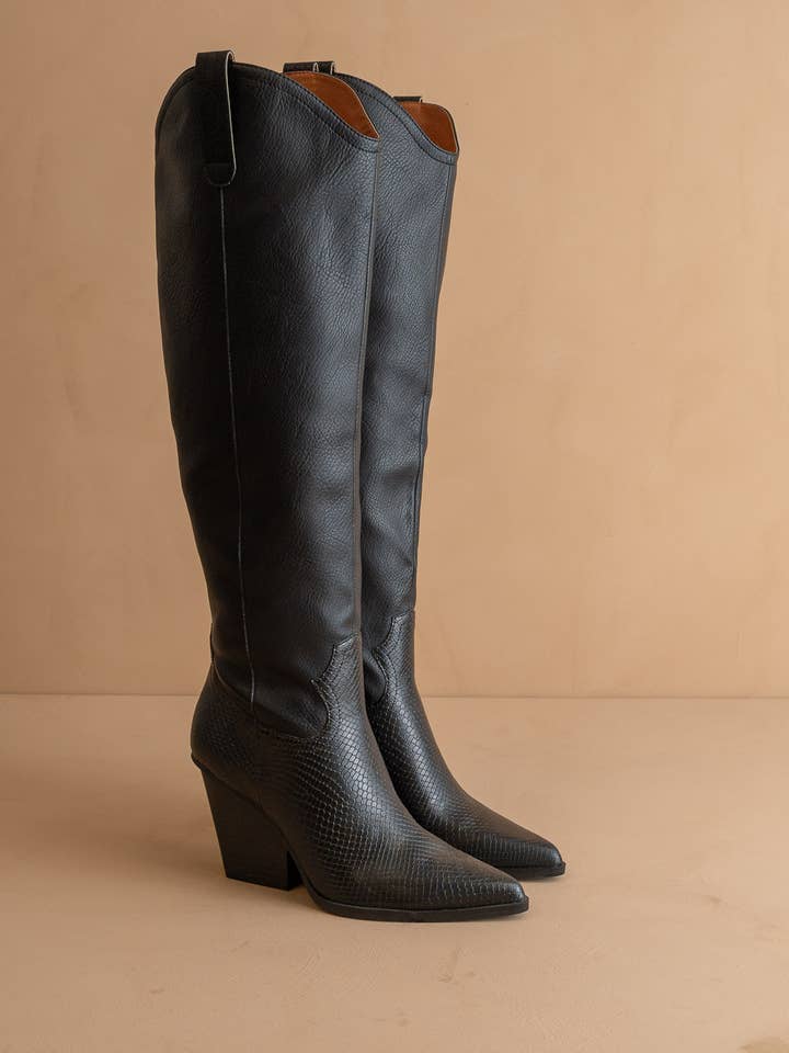 The Barcelona Black | Knee High Western Boot for wholesale on Faire2