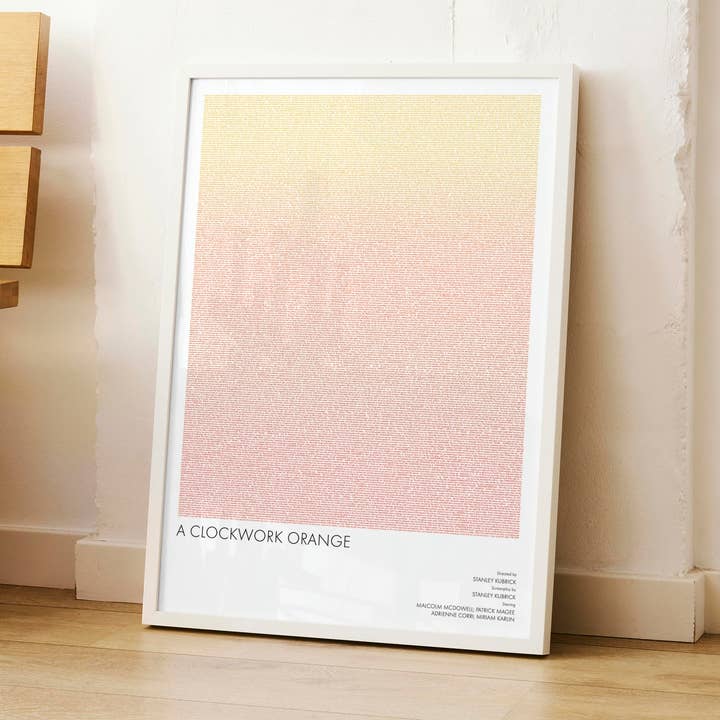 Stampa artistica della sceneggiatura di A Clockwork Orange per la vendita all'ingrosso da parte di Fade Out Prints