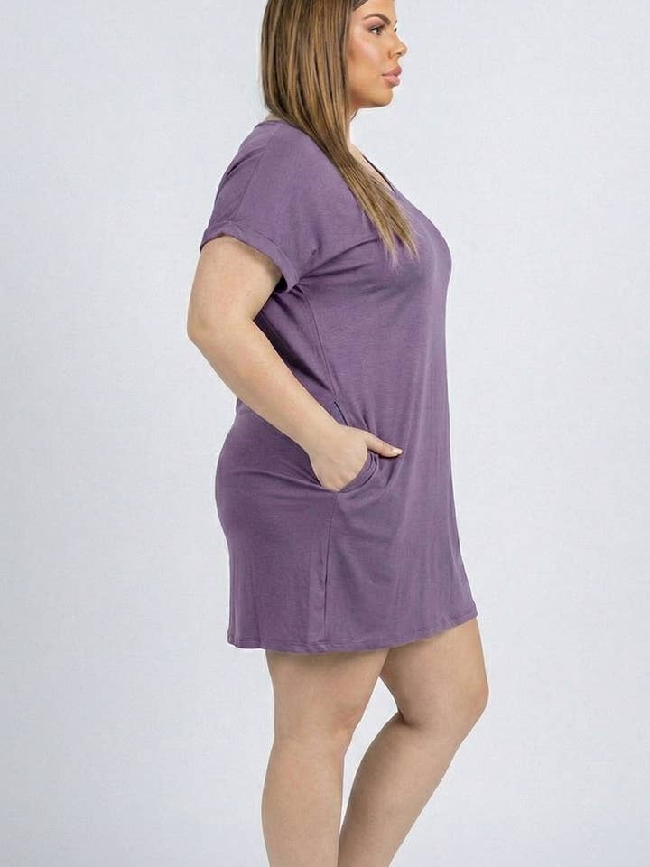 CAPELLA APPAREL - Venta al por mayor Vestido - Mujer - Minivestido con bolsillo y manga casquillo de talla grande4