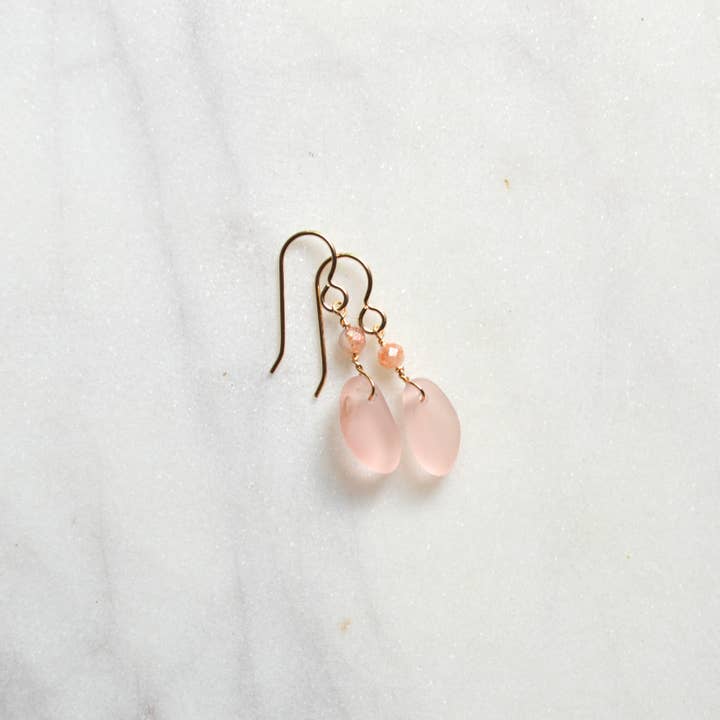 Salty But Sweet - Wholesale Dangle Earrings - Tiny Pink Glass Earrings6