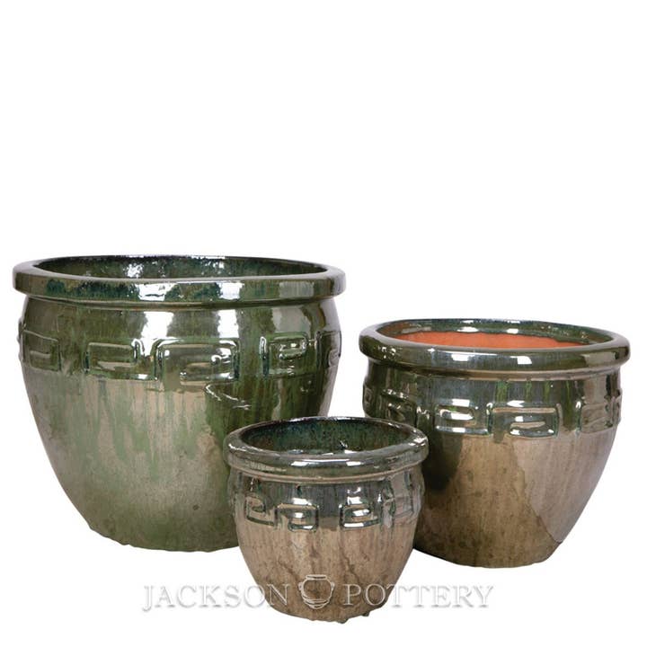 Bursa Fishbowl Plntr Set of 3 A,B,C - Pearl Green for wholesale by Jackson Pottery
