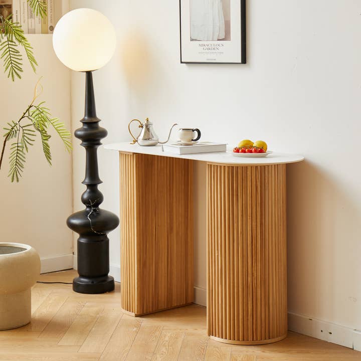 Nordlys - Wholesale Console Table - PIREUS Natural Wood and Marble Top Console8