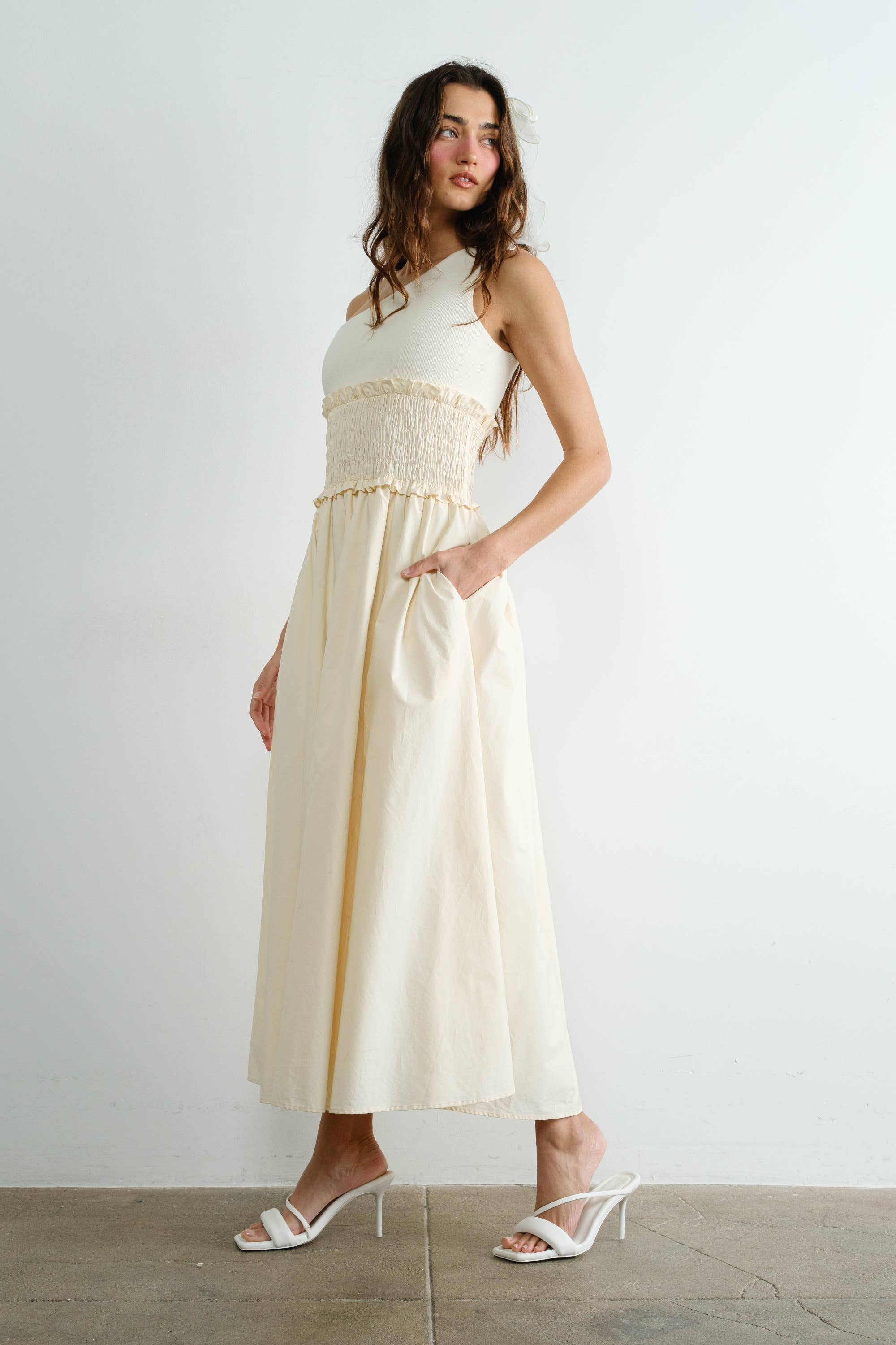 Creamon - Wholesale Dress – Women's - One Shoulder Poplin Maxi Dress10