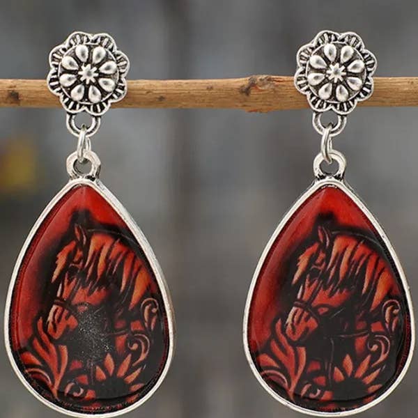 Brown Horse Pattern Earrings SP471 for wholesale on Faire