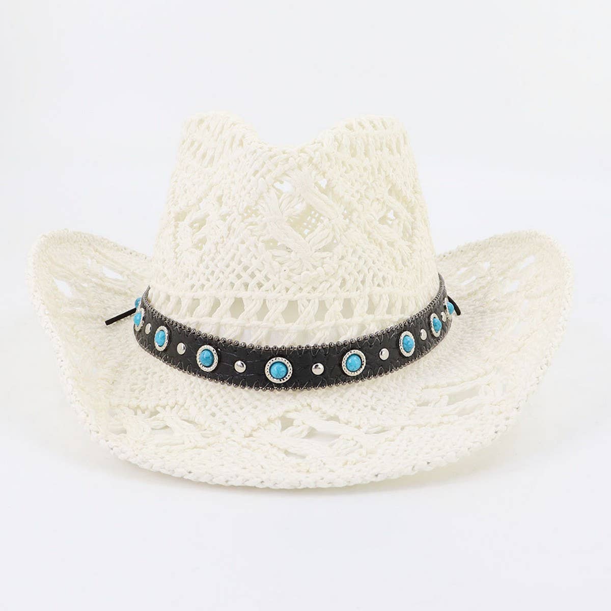 ACCITY - Wholesale Cowboy Hat - Women's - Cowboy Straw Hat with Turquoise Belt Decor_CWAH12527