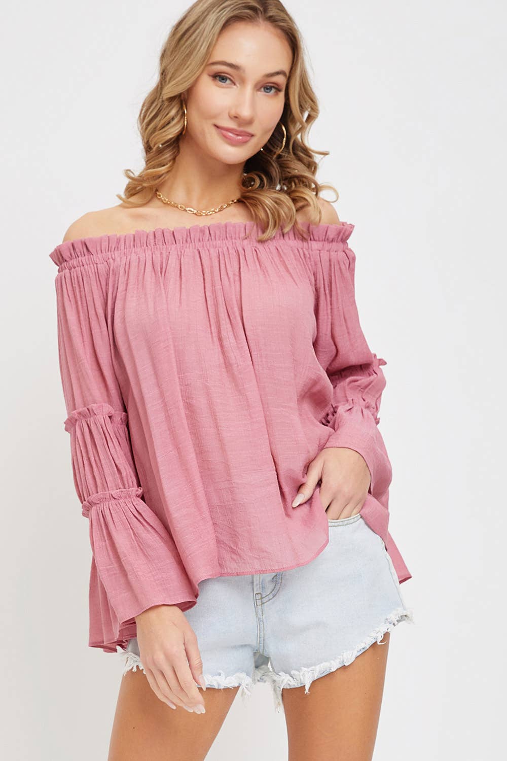 Sweet Lovely by Jen - Wholesale Blouse – Women’s - OFF SHOULDER TIERED BELL SLEEVE TOP67