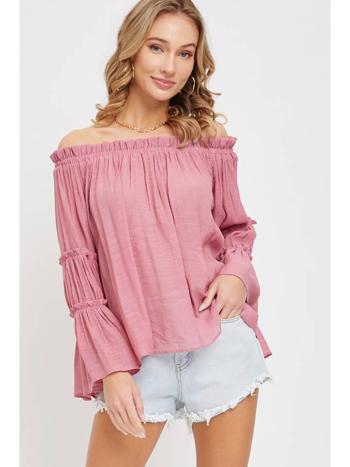 Sweet Lovely by Jen - Wholesale Blouse โ Womenโs - TIERED BELL SLEEVE OFF SHOULDER TOP1