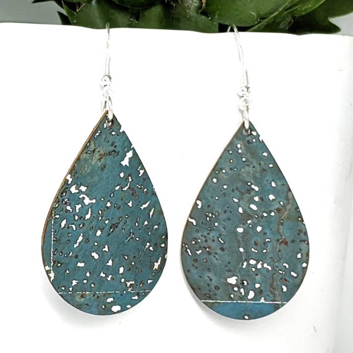 Teardrop Cork Earrings - Seafoam for wholesale by Elisabetta Studio