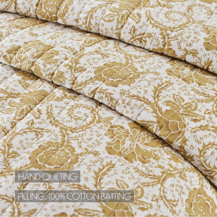 VHC Brands - Wholesale Quilt - Dorset Gold Floral King Quilt 105Wx95L4