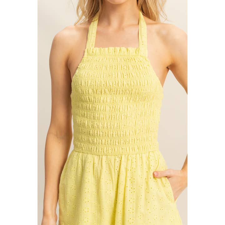 HYFVE - Wholesale Romper - Women's - HF25E211-Eyelet Smocked Halter Neck Romper