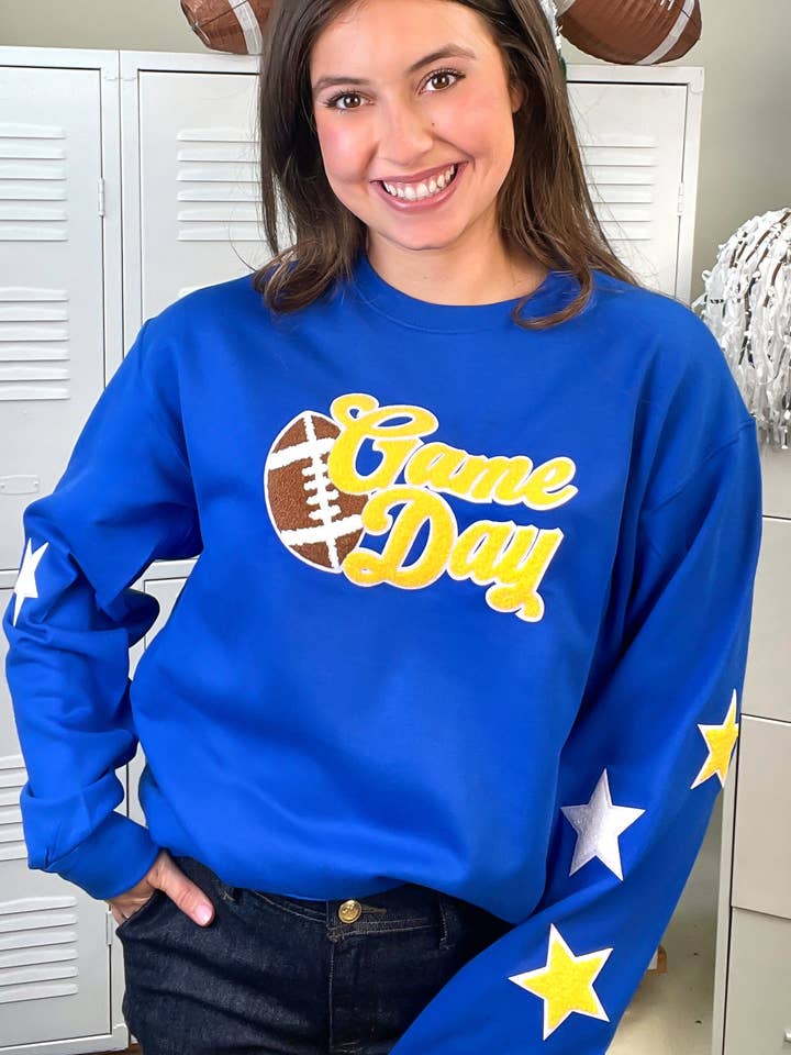 Game Day Chenille Graphic Sweatshirt for wholesale by Sugar Stitch