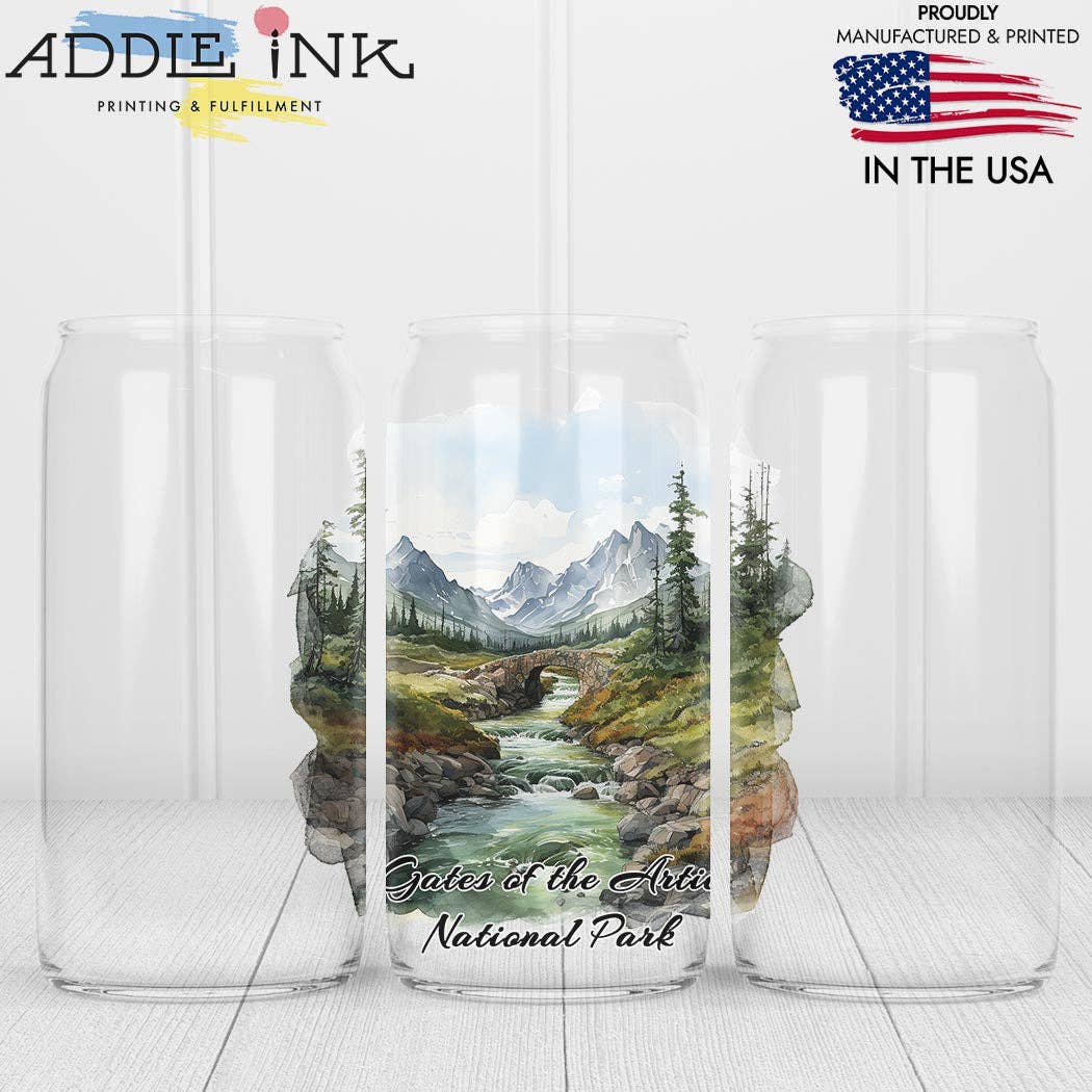 ADDLE iNK – wholesale Drinking glass/cup – Gates of the Arctic National Park 16oz Libbey Beer Can Glass0
