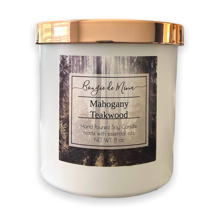Mahogany Teakwood 8 oz for wholesale by Bougie de Mina