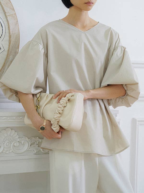 Half Sleeves Loose Solid Color V-Neck Blouses&Shirts Tops for wholesale by VividLux