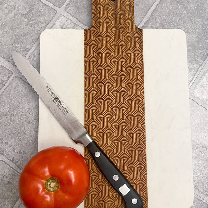 Art Deco White Marble and Wood Serving Tray for wholesale by Wilkerson Handmade