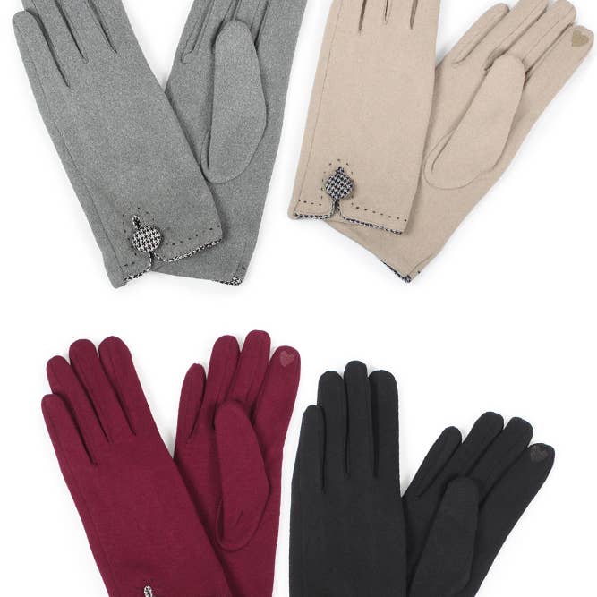 Hana - Wholesale Gloves - Women's - Houndstooth Button Winter Gloves