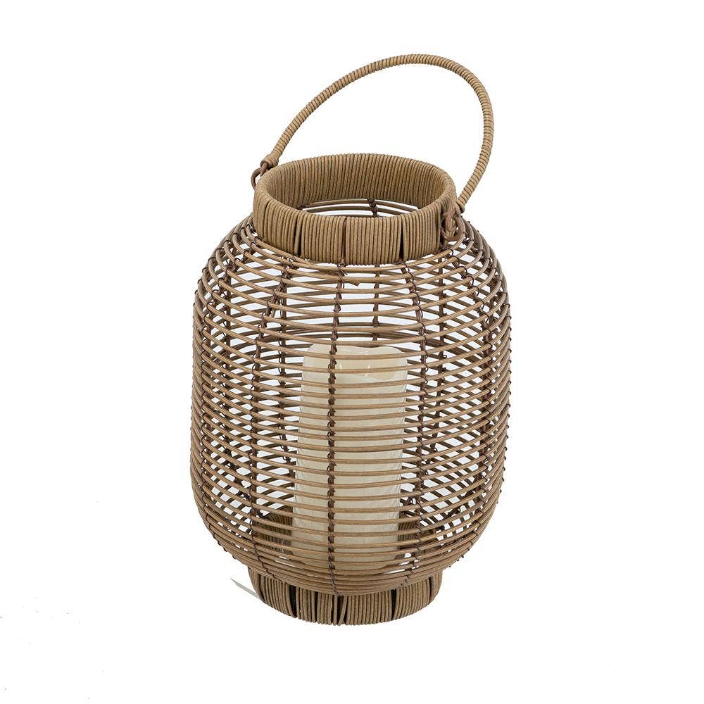 A&B Home Group Inc. - Wholesale Lantern - 8.5x8.5x12" Brown Faux Rattan Lantern w/ LED Candle Timer0