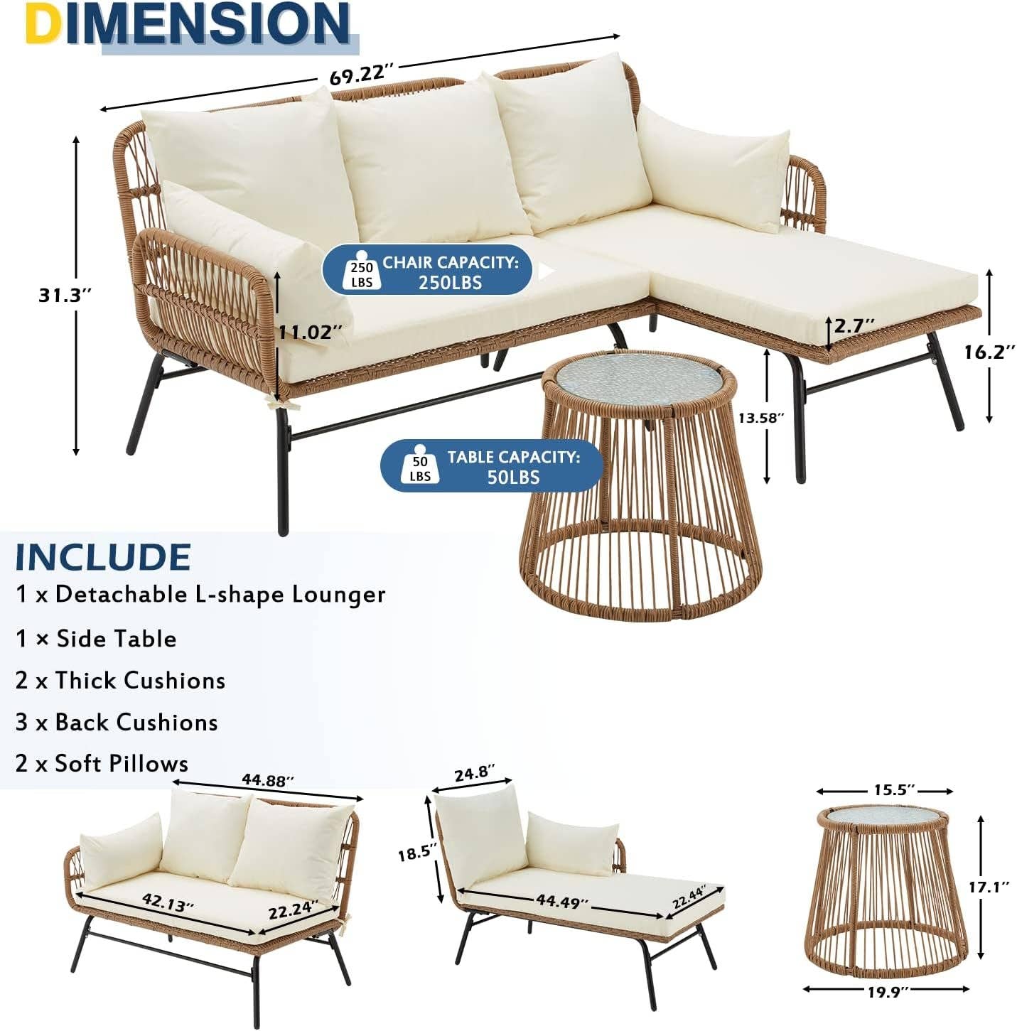 White L Shaped Patio Furniture Set with Thick Cushions for wholesale on Faire2