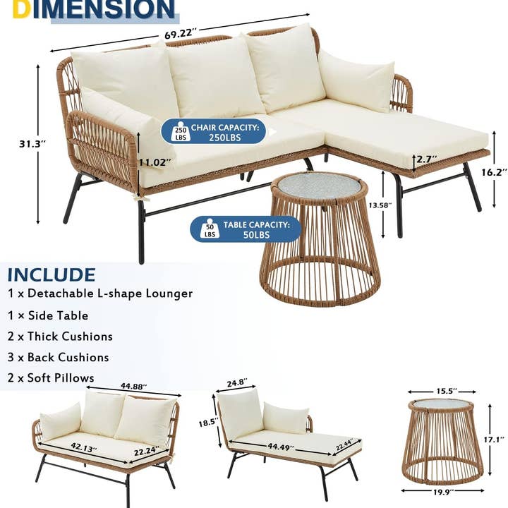 White L Shaped Patio Furniture Set with Thick Cushions for wholesale on Faire2