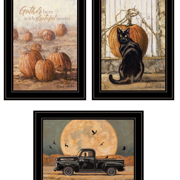 "Harvest Moon III" 3-Piece Vignette, Black Frame for wholesale by Trendy Decor 4U