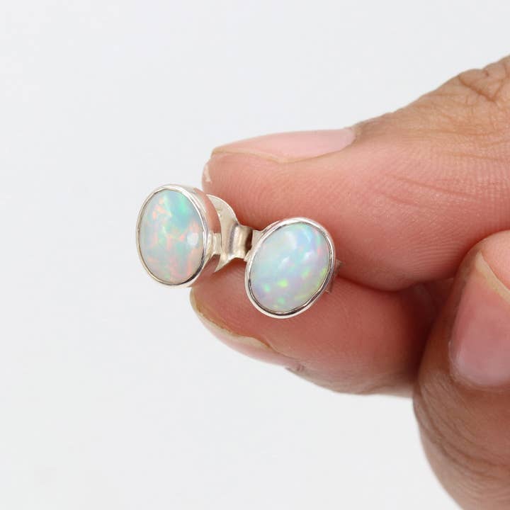 Jay Jools - Wholesale Stud/Post Earrings - Ethiopian Opal Stud Earrings: 925 Silver Handmade Jewelry4