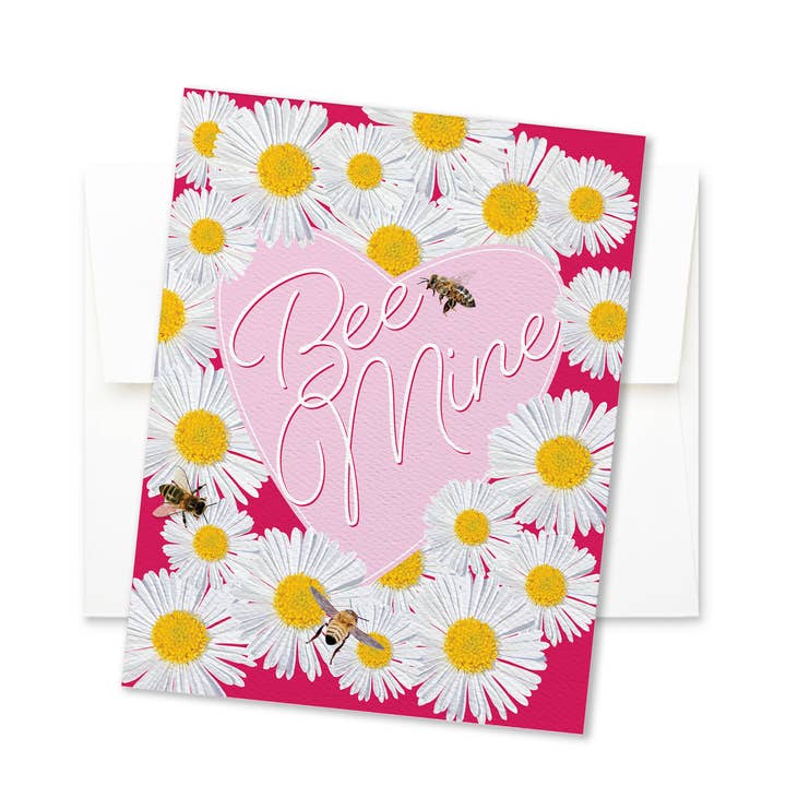 Valentine Greeting Card | Daisies, Heart, Bees for wholesale by The Red Barn Press