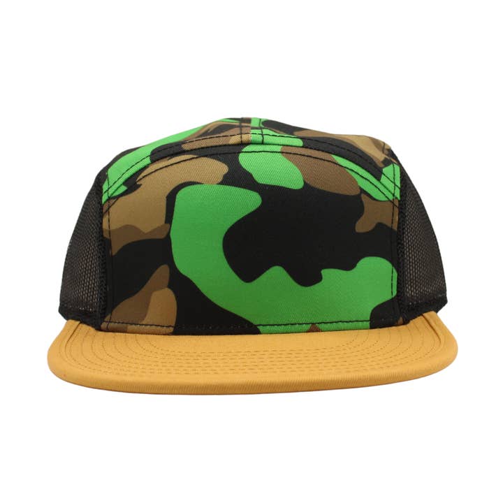 Camo 5 Panel Blanks customs Verde Limão por atacado de Brim of the World