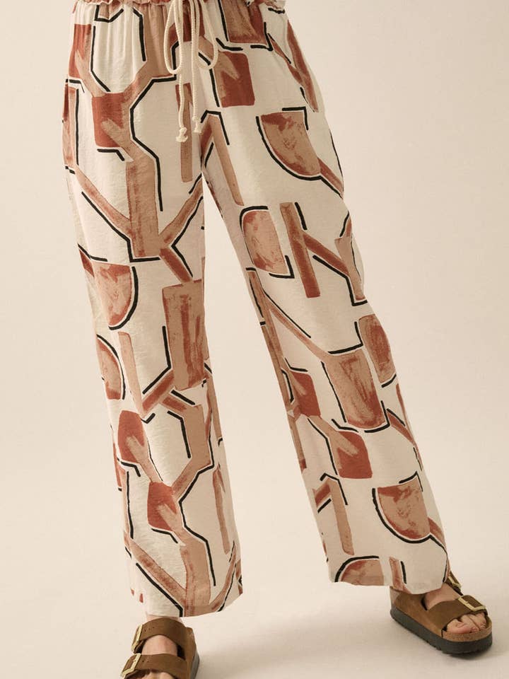 Abstracte print wijde broek met trekkoord voor wholesale door Promesa USA