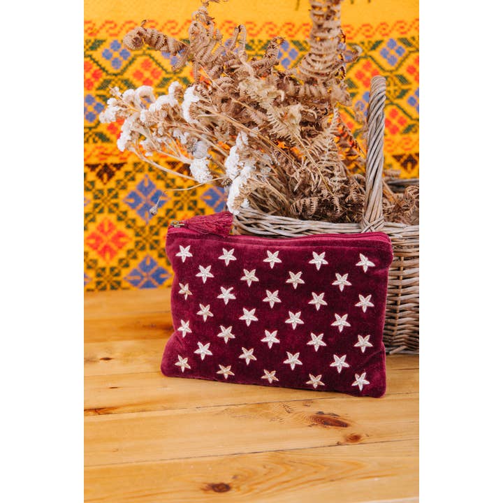 Pink Lemons Ltd - Wholesale Pouch - Women's - Velvet Star Pouch Burgundy/Gold 1