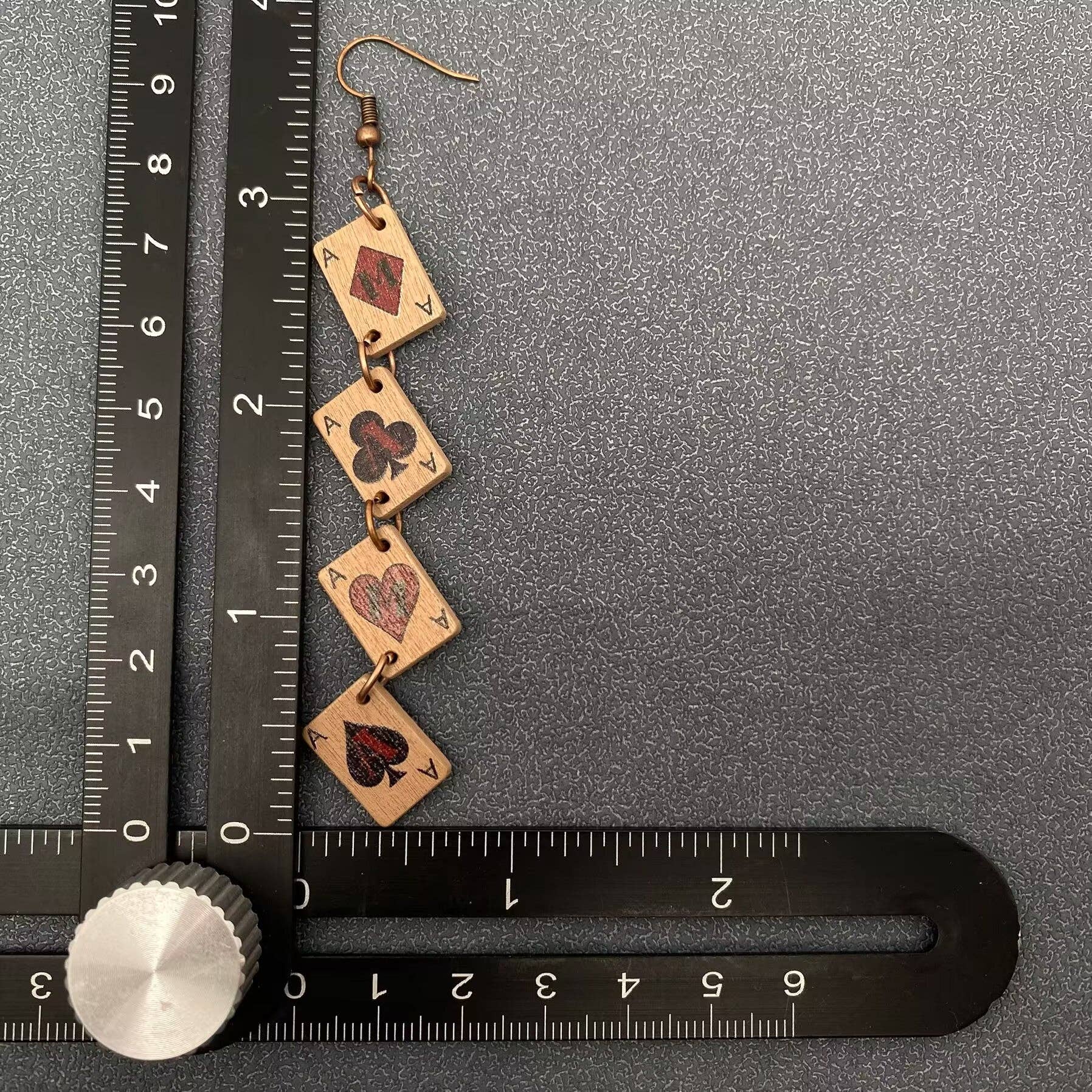 Mio Queena - Wholesale Dangle Earrings - MAMA Wooden Ace Poker Cards Linked Dangle Earrings3