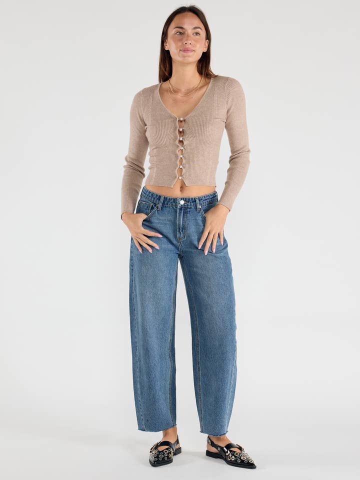 JEANS DE BARRIL RELAJADO CON PANEL LATERAL XP7013 DE OPEN PACK para venta al por mayor de ENJEAN