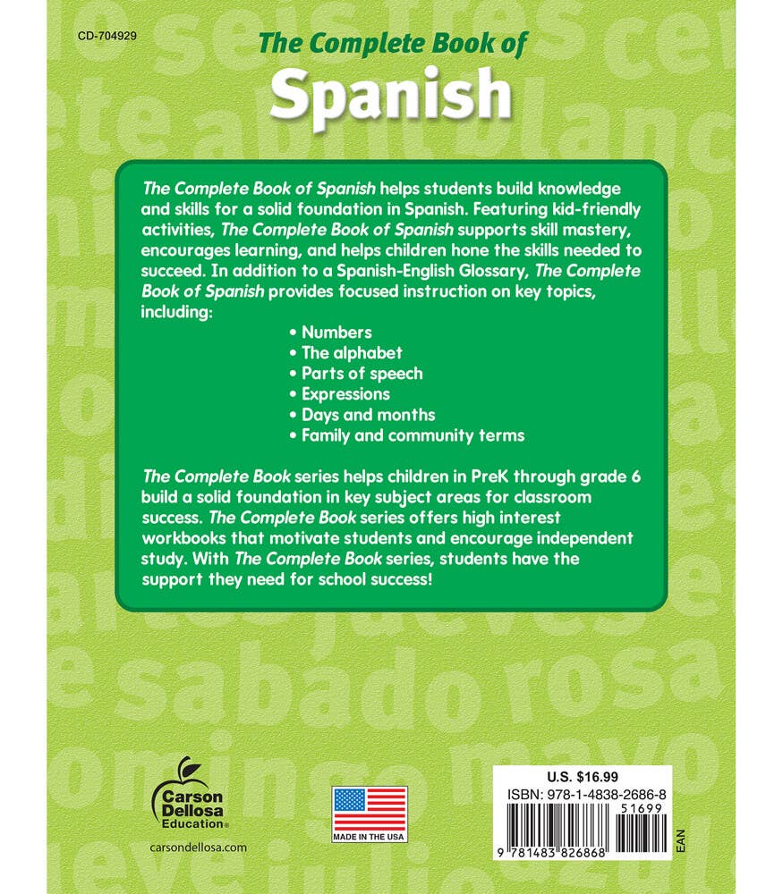 Carson Dellosa Education - Wholesale Early Reader Book (6-8) - Complete Book of Spanish, Grades 1 - 31