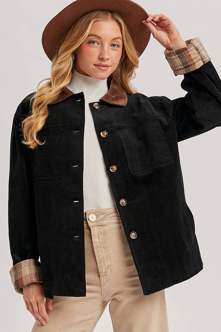 Peace Love Line - Wholesale Coat - Women's - PL4686 - CORDUROY BUTTON DOWN BARN COAT INNER PLAID8
