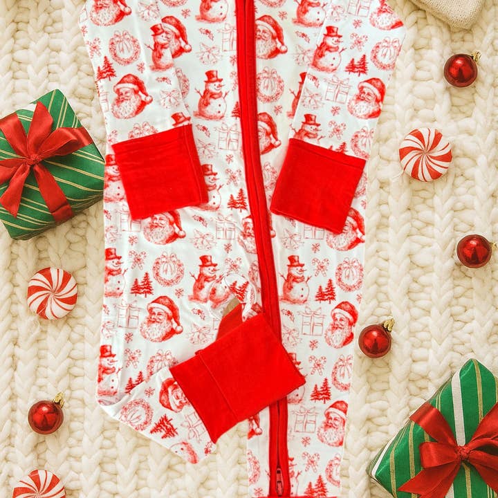 Christmas Toile Boy Zippy Bamboo Pajama Set for wholesale by Elly & E Clothing Co.