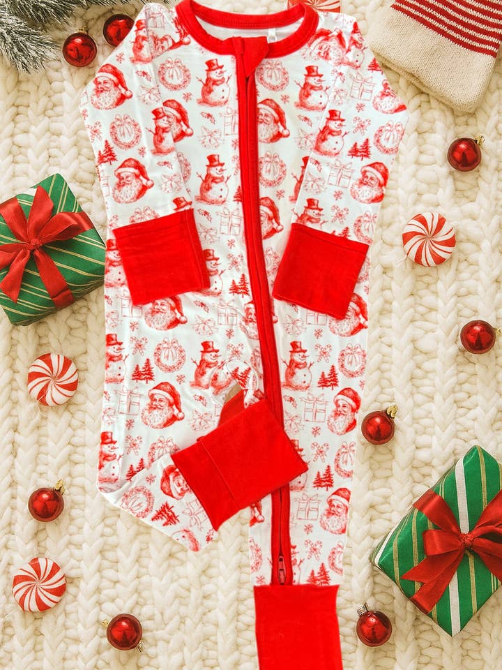 Christmas Toile Boy Zippy Bamboo Pajama Set for wholesale by Elly & E Clothing Co.