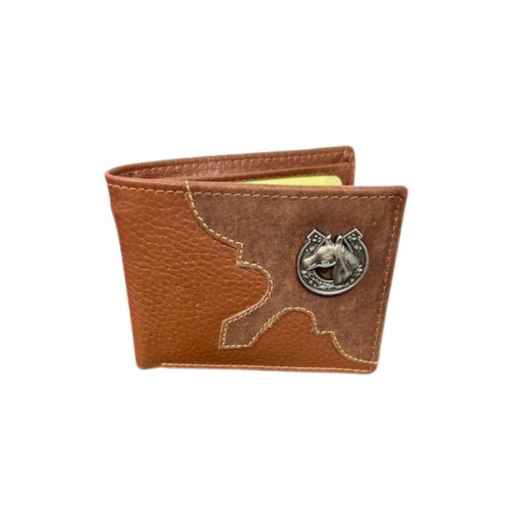 Leather Impressions Inc - Wholesale Wallet - Men's - Mixed Media Bifold Rodeo Wallet with Medallion AB191513