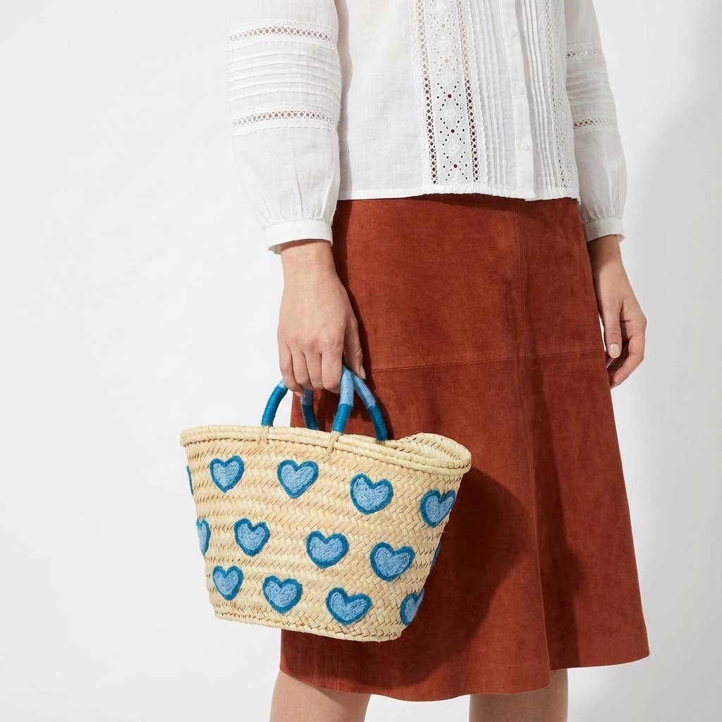 Melecraft – wholesale Basket – Heart Embroidered Straw Basket - Boho Summer Beach Tote2