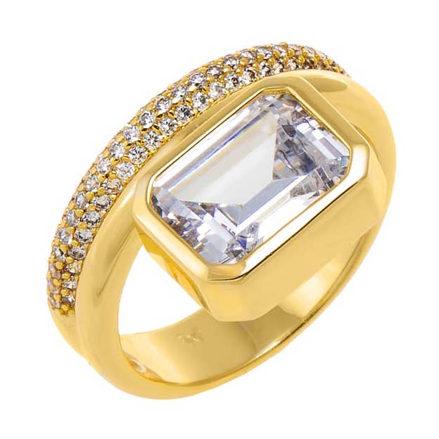 CZ Emerald Bezel Double Row Ring for wholesale by By Adina Eden