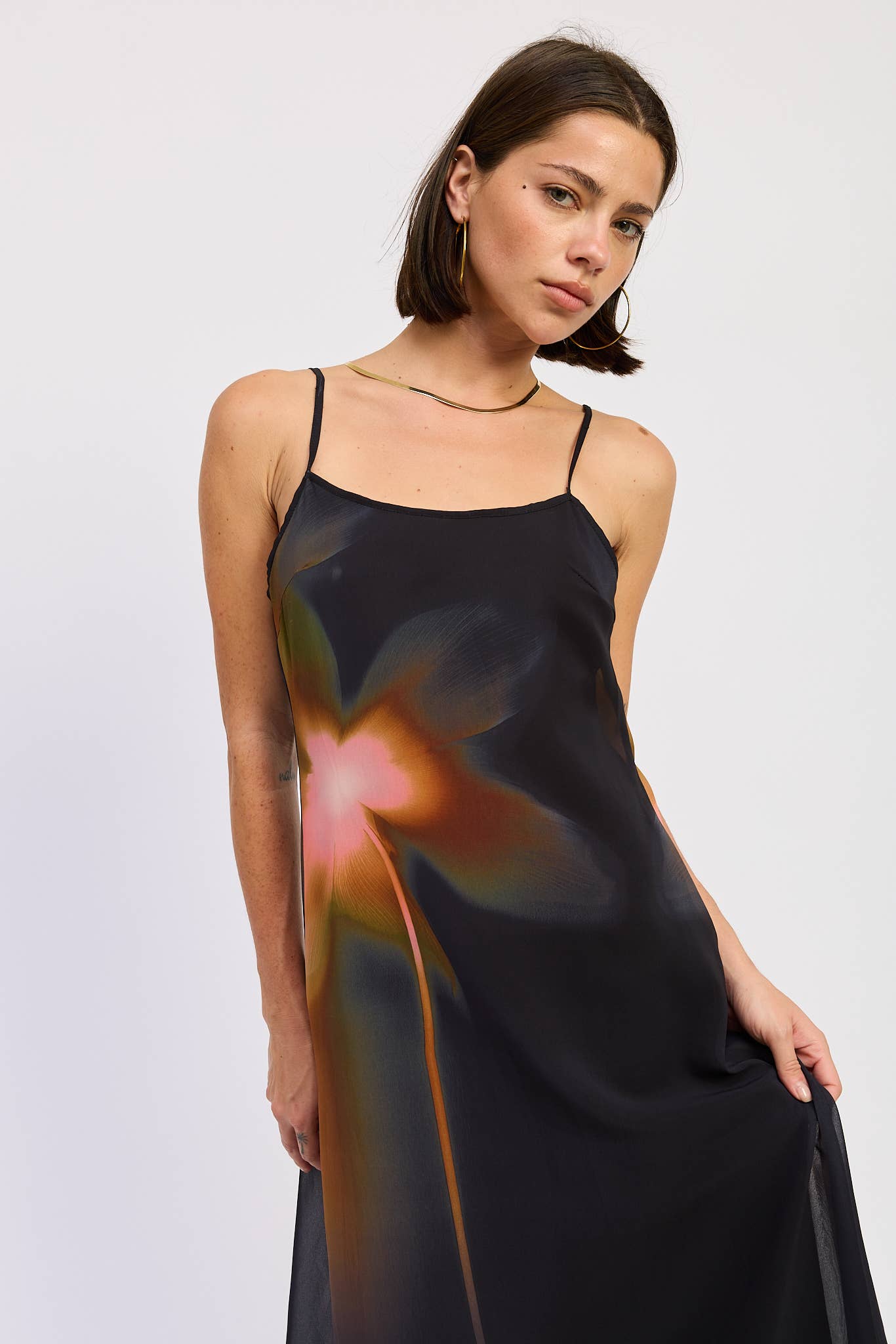 BLACK MAXI FLORAL PRINT SLIP DRESS WITH SCOOP BACK  for wholesale on Faire2