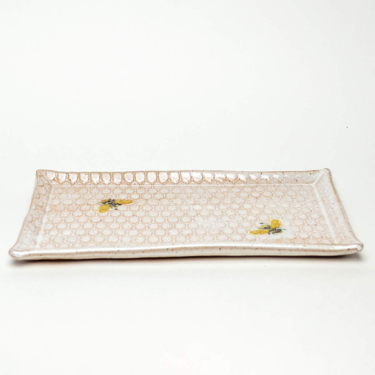 White Squirrel Clayworks - Wholesale Platter - Bee Pattern 10" Handmade Ceramic White Platter1
