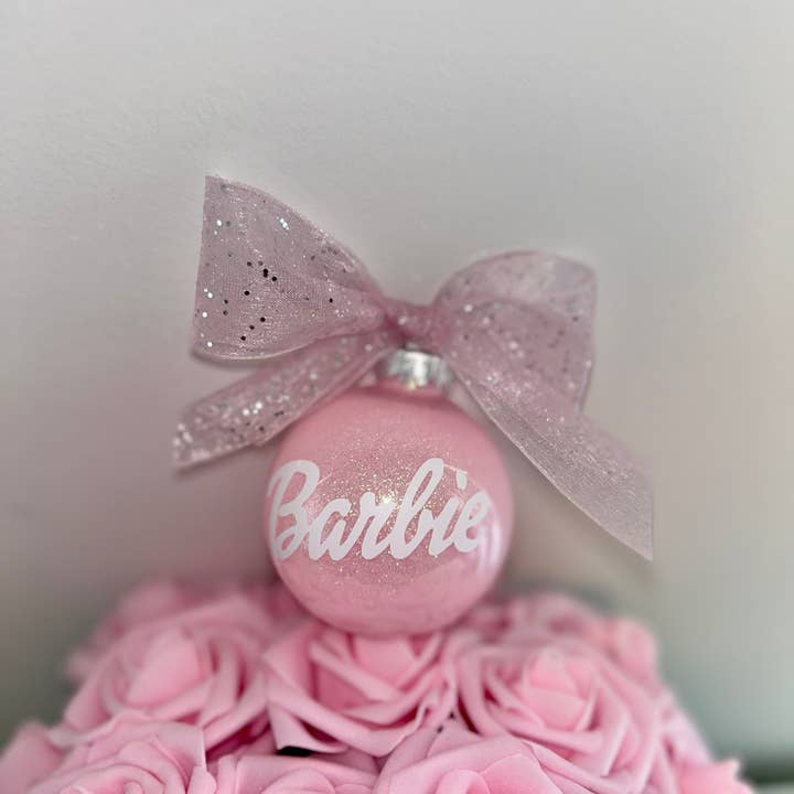 Rose Creations by VS - Wholesale Ornament Set - Barbie Ornament, glitter ornaments. Pink ornaments, Set of 6
