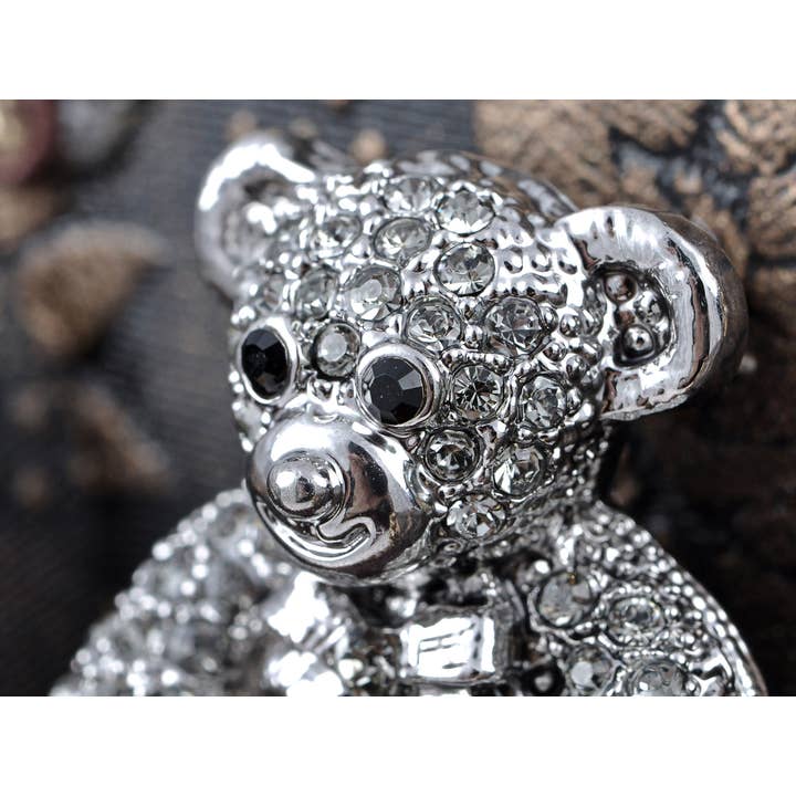 AK Brand - Wholesale Brooch - Valentine Silver Teddy Bear Stuffed Animal Lapel Brooch Pin1